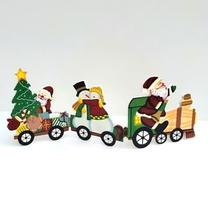 Wooden Folding Christmas Train with Tree Snowman and Santa